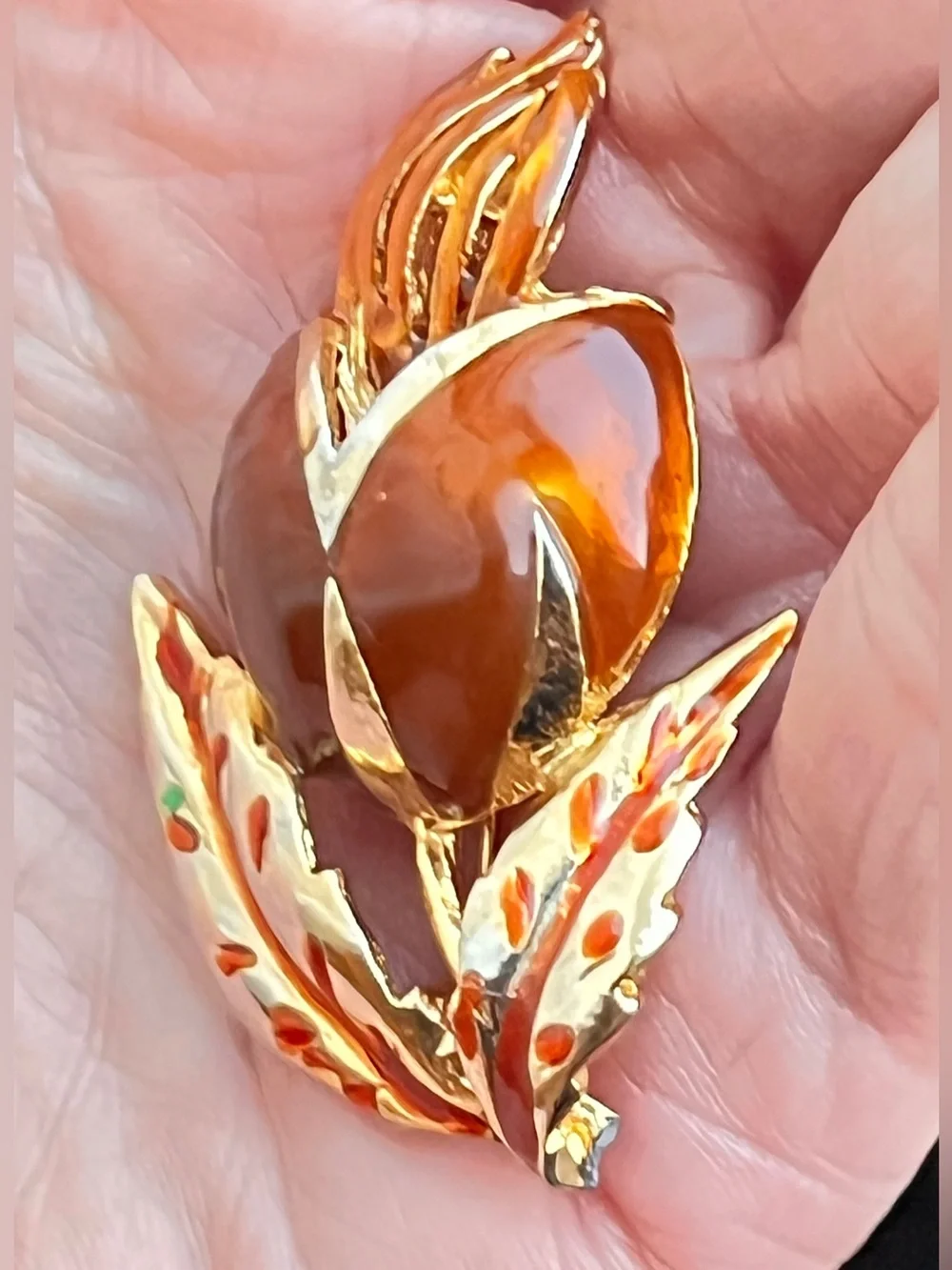 Vtg Signed LISNER Brown Thermoset Plastic Thistle Brooch Pin Mid Century 1950s